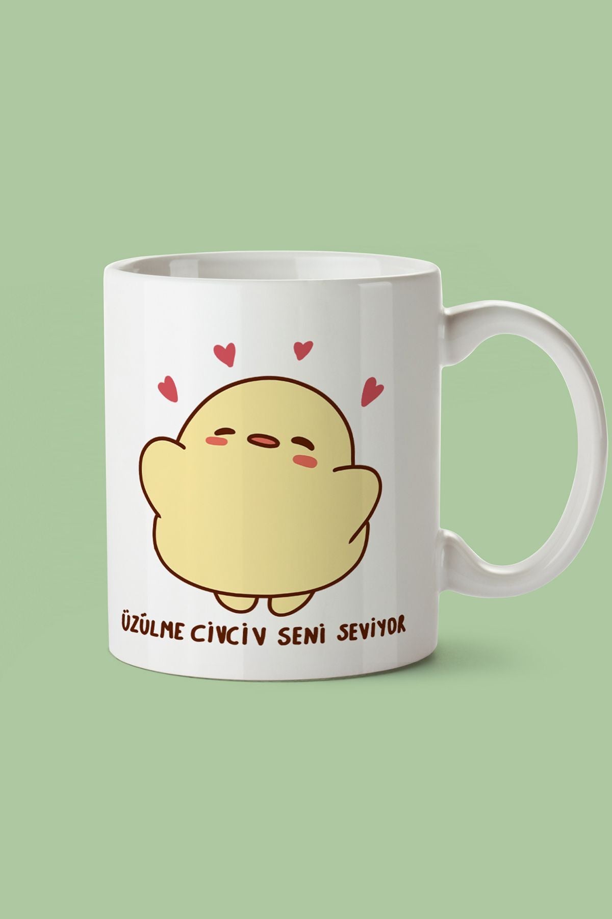 "Üzülme Civciv Seni Seviyor" Çizgi Karakter Baskılı Hediyelik Kupa Bardak