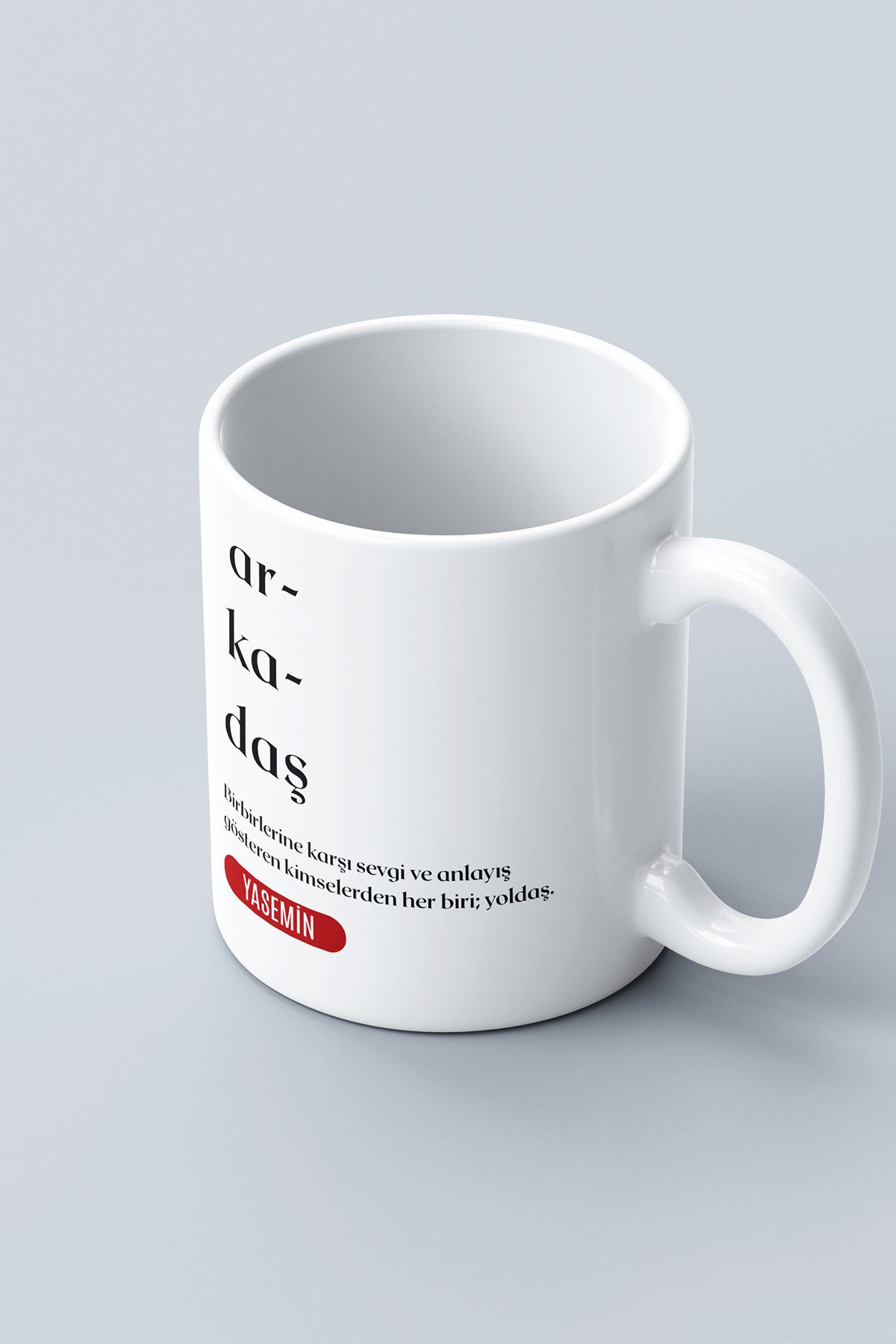 Kişiye Özel ''Arkadaş'' Baskılı Hediyelik Seramik Kupa Bardak Makinede Yıkanabilir