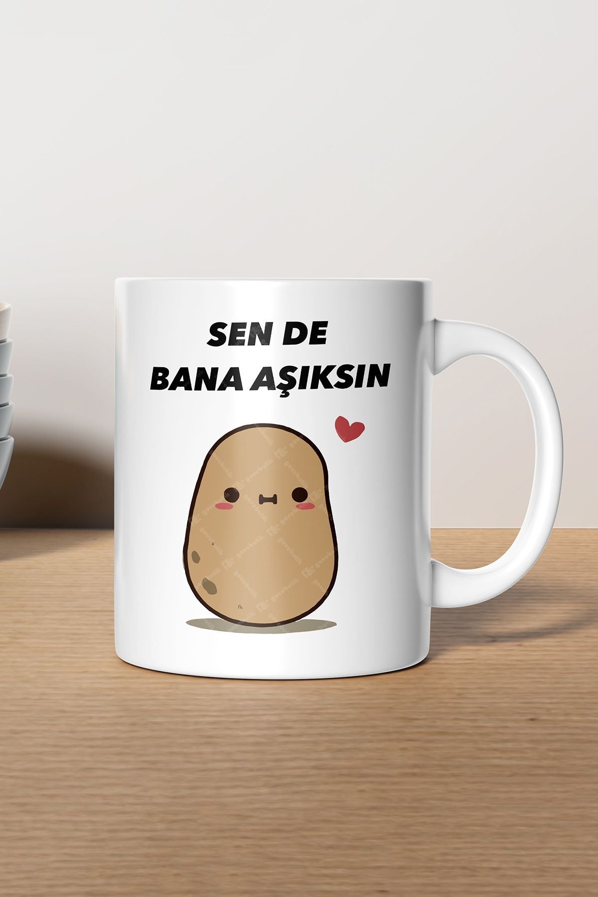 "Sende Bana Aşıksın" Çizgi Karakter Baskılı Hediyelik Kupa Bardak