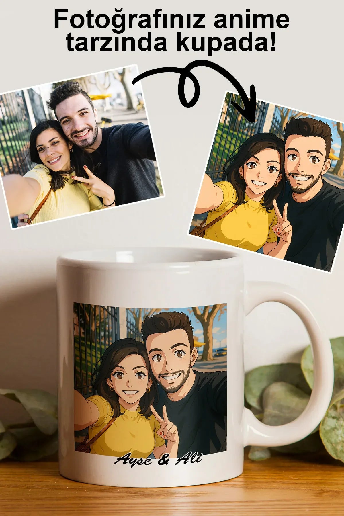Kişiye Özel Anime Tarzı Baskılı Hediyelik Seramik Kupa Bardak Makinede Yıkanabilir