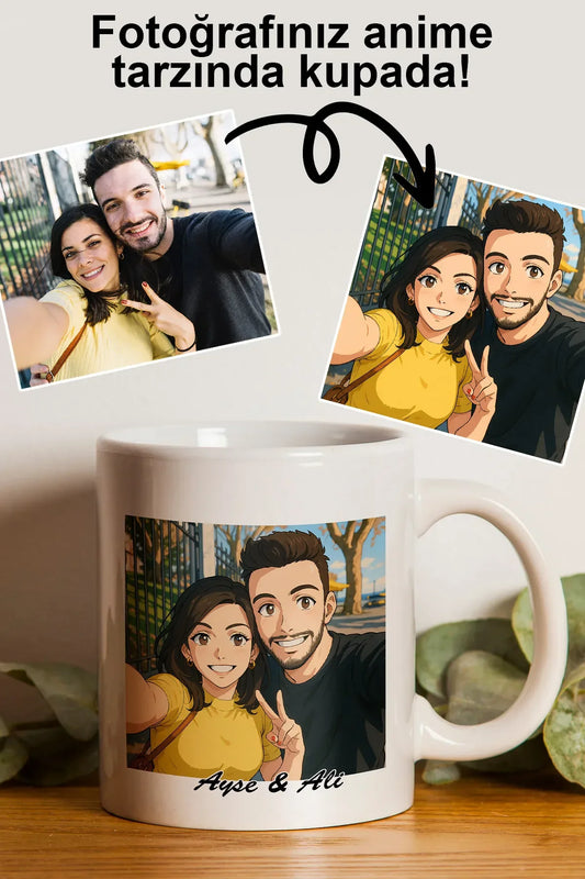Kişiye Özel Anime Tarzı Baskılı Hediyelik Seramik Kupa Bardak Makinede Yıkanabilir