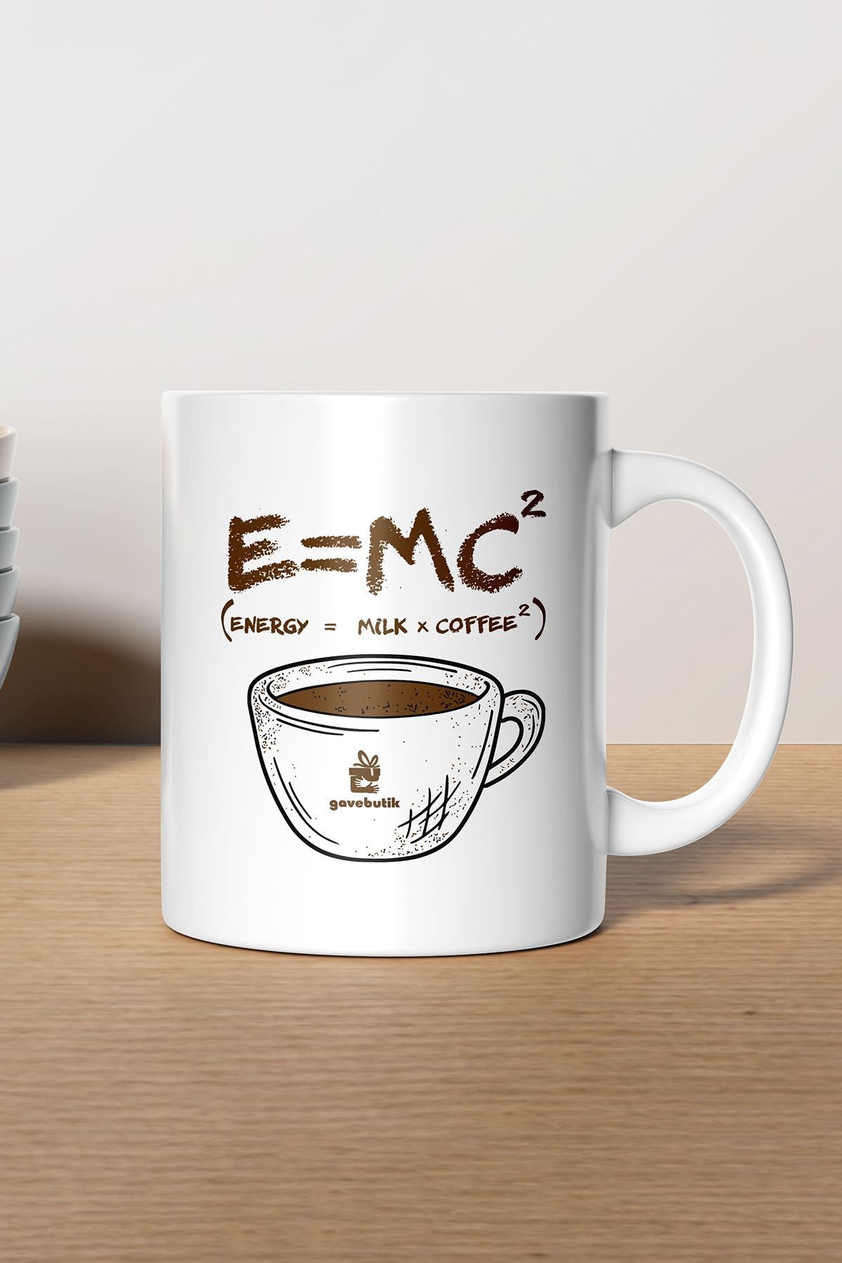"e = Mc2 (ENERGY = MİLK X COFFEE2)" Baskılı Kupa Bardak - Sevgililer Günü Hediye