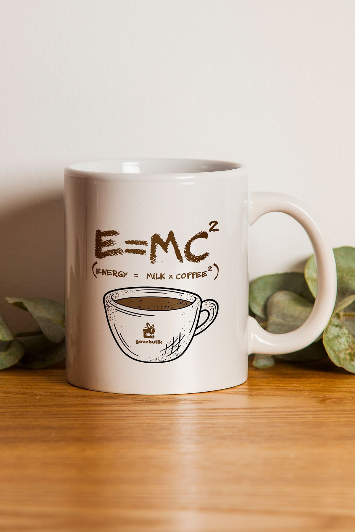 "e = Mc2 (ENERGY = MİLK X COFFEE2)" Baskılı Kupa Bardak - Sevgililer Günü Hediye