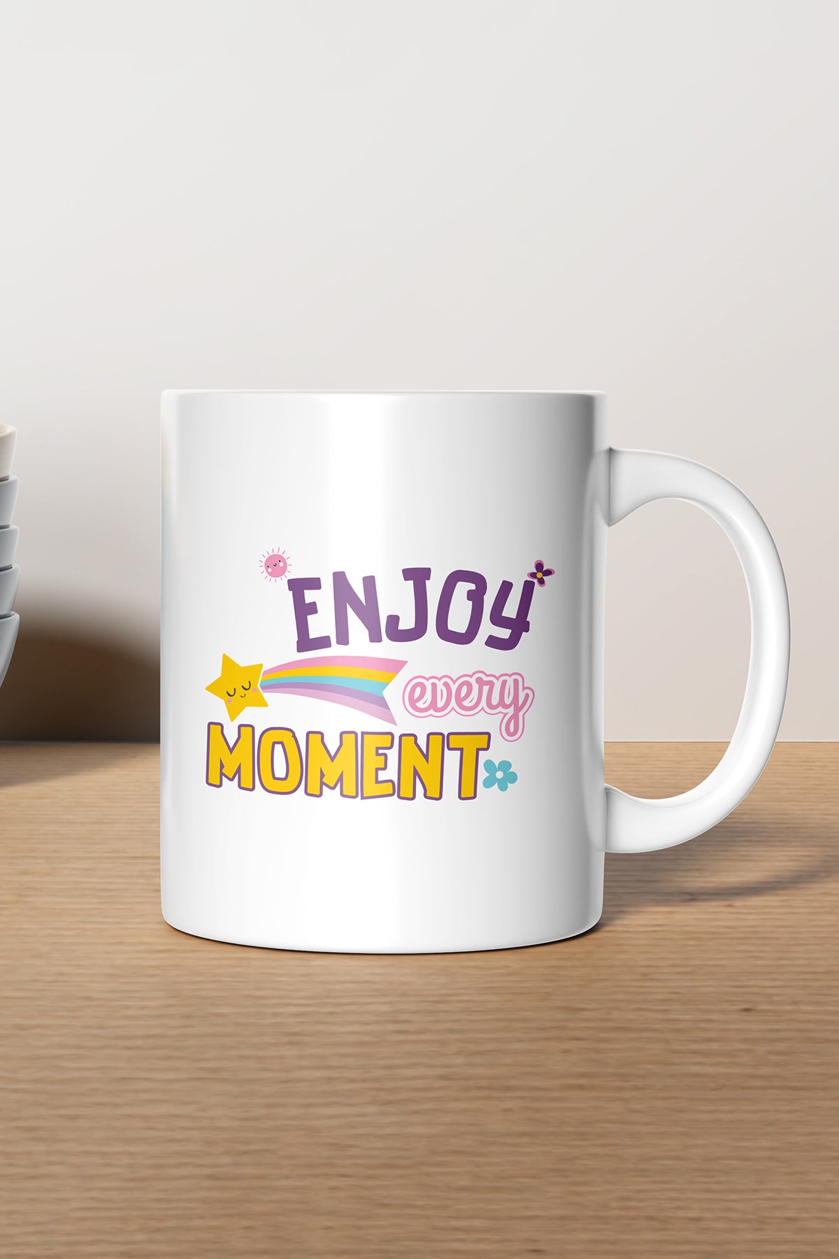 'Enjoy Every Moment'' Baskılı Hediyelik Seramik Kupa Bardak Makinede Yıkanabilir
