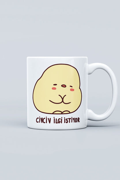 "Civciv İlgi İstiyor" Çizgi Karakter Baskılı Hediyelik Kupa Bardak
