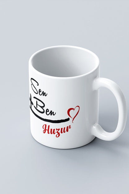 "sen Ben = Huzur" Baskılı Kupa Bardak - Sevgililer Günü Hediye