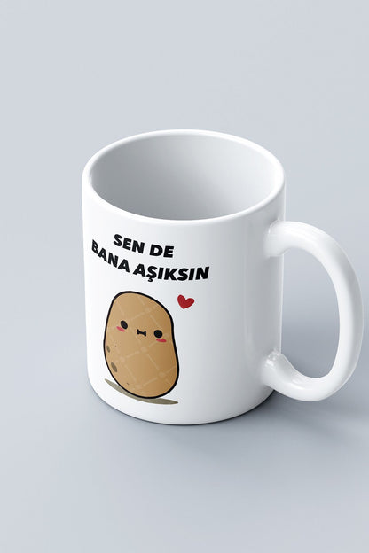"Sende Bana Aşıksın" Çizgi Karakter Baskılı Hediyelik Kupa Bardak