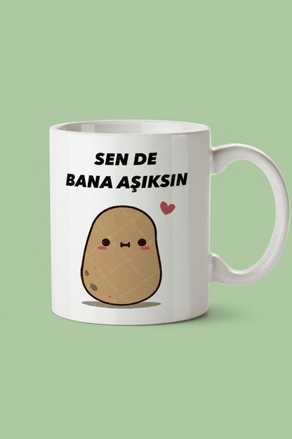 "Sende Bana Aşıksın" Çizgi Karakter Baskılı Hediyelik Kupa Bardak