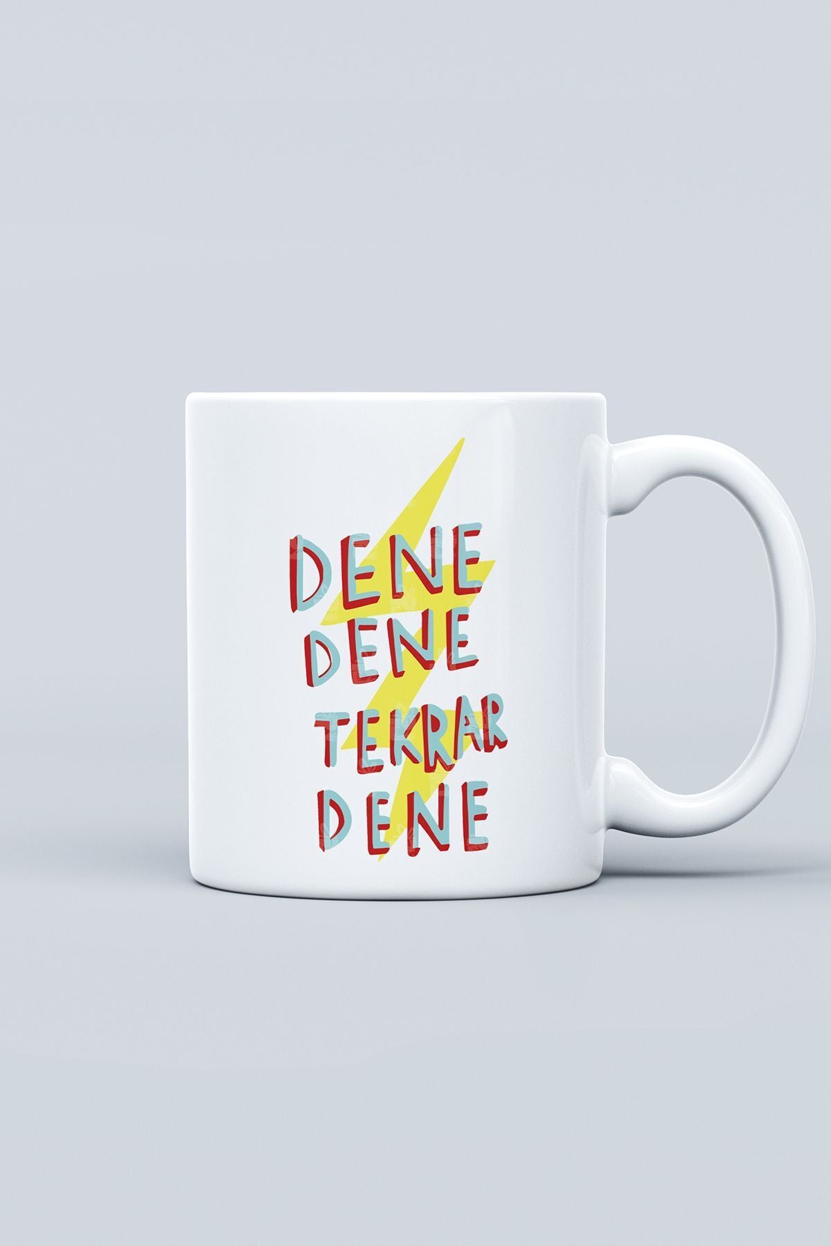 "dene Dene Tekrar Dene" Baskılı Kupa Bardak - Sevgililer Günü Hediye