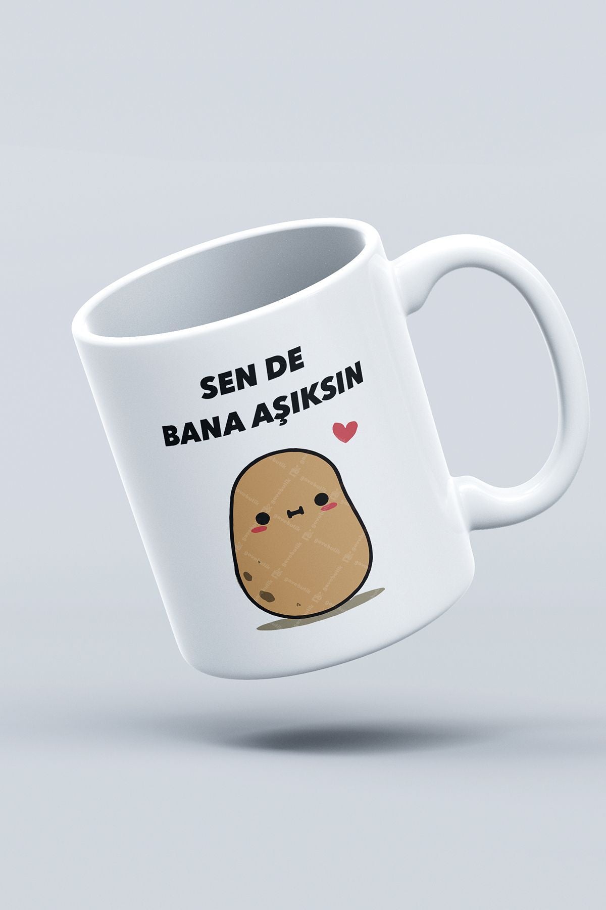 "Sende Bana Aşıksın" Çizgi Karakter Baskılı Hediyelik Kupa Bardak