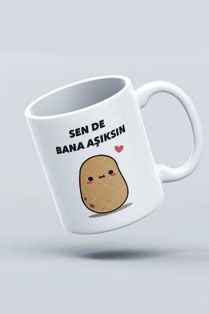 "Sende Bana Aşıksın" Çizgi Karakter Baskılı Hediyelik Kupa Bardak