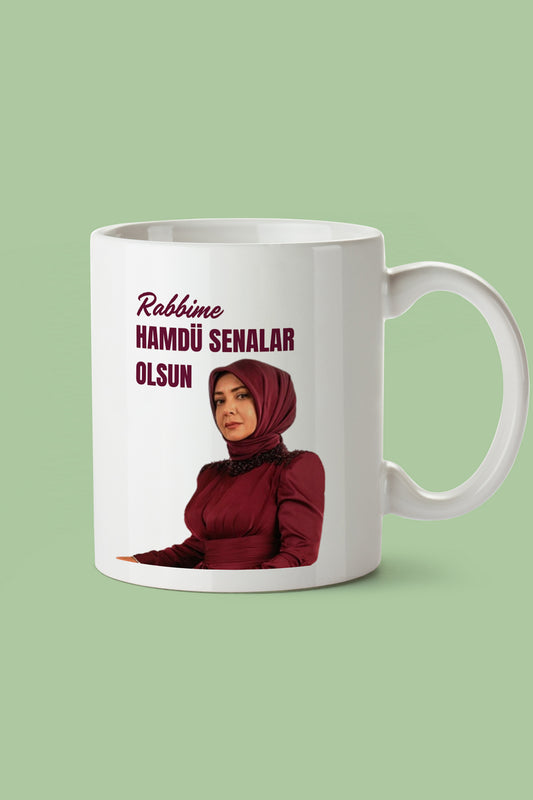 'Rabbime Hamdü Senalar Olsun'' Baskılı Hediyelik Seramik Kupa Bardak Makinede Yıkanabilir