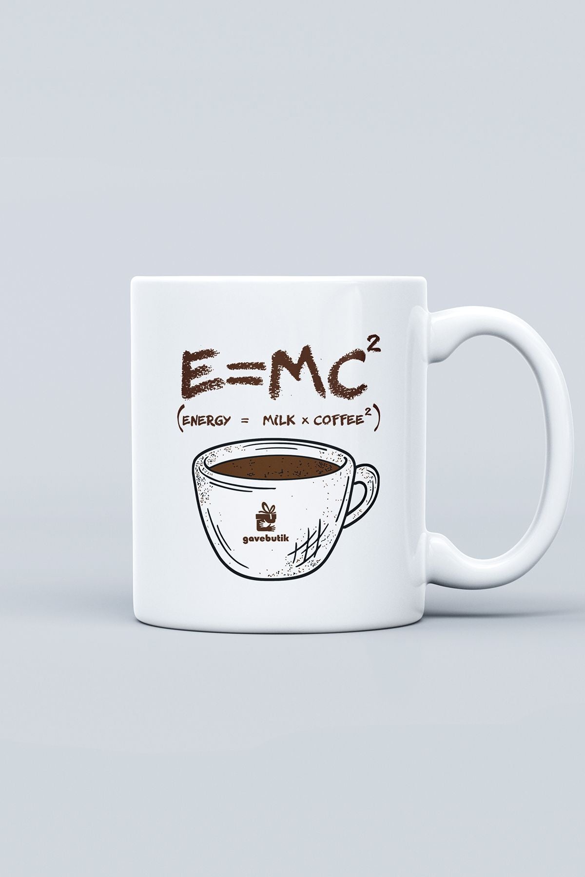 "e = Mc2 (ENERGY = MİLK X COFFEE2)" Baskılı Kupa Bardak - Sevgililer Günü Hediye