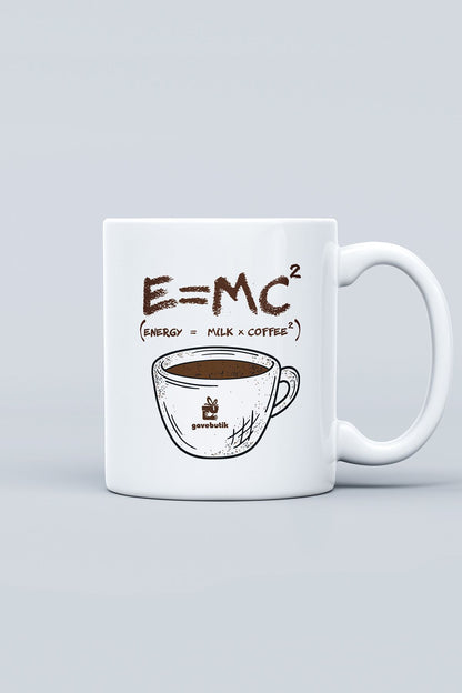 "e = Mc2 (ENERGY = MİLK X COFFEE2)" Baskılı Kupa Bardak - Sevgililer Günü Hediye
