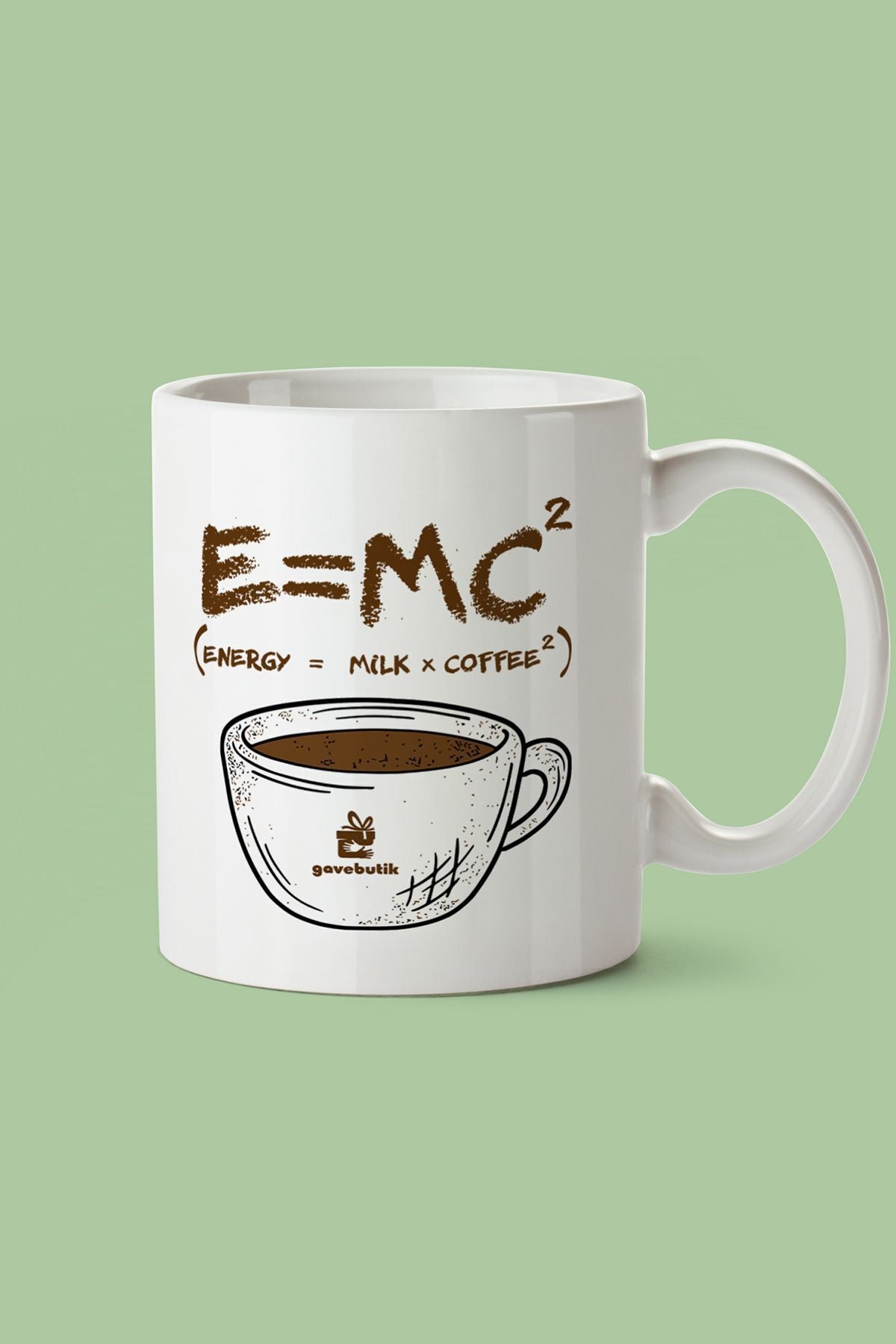"e = Mc2 (ENERGY = MİLK X COFFEE2)" Baskılı Kupa Bardak - Sevgililer Günü Hediye