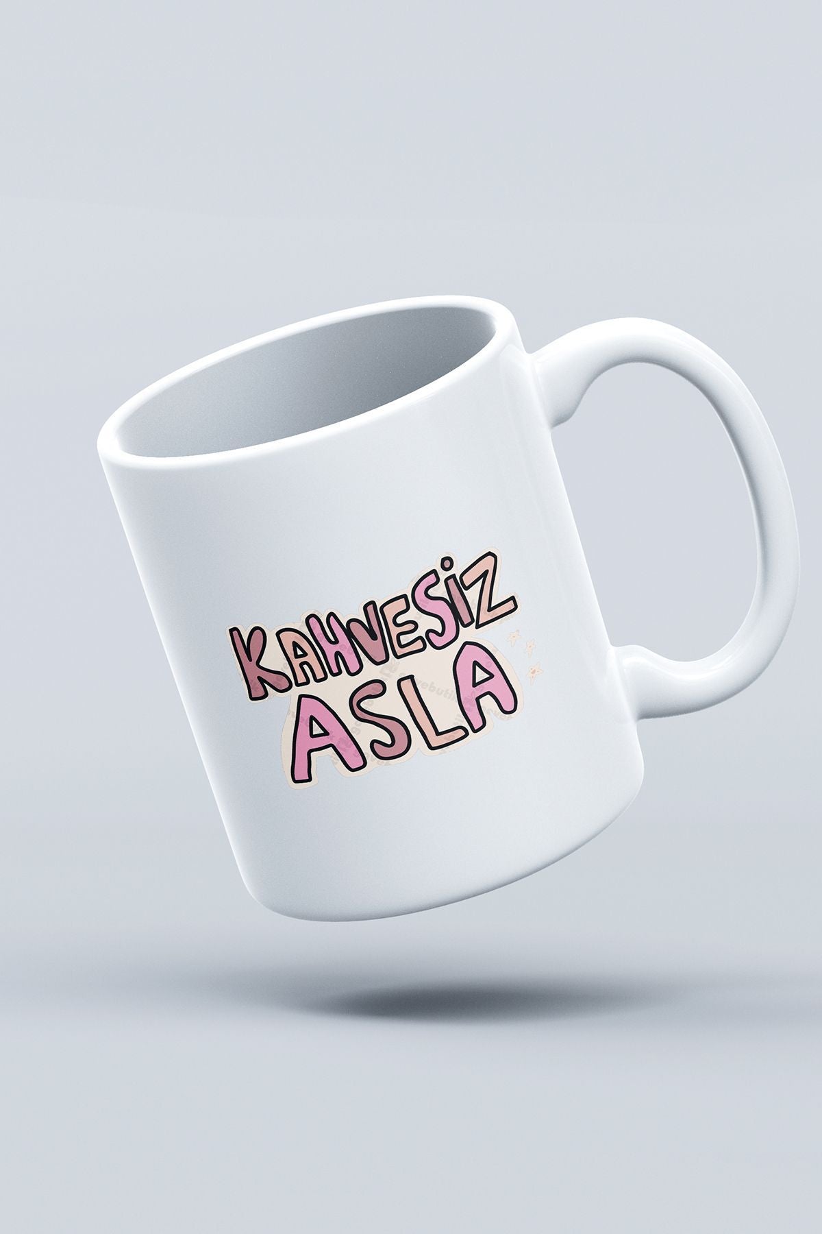 "kahvesiz Asla" Baskılı Kupa Bardak - Sevgililer Günü Hediye