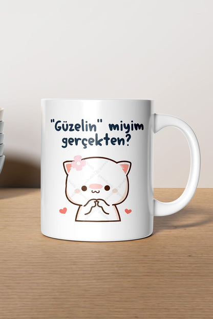 "güzelin Miyim Gerçekten" Baskılı Kupa Bardak - Sevgililer Günü Hediye