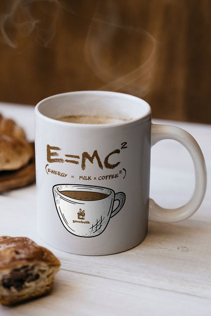 "e = Mc2 (ENERGY = MİLK X COFFEE2)" Baskılı Kupa Bardak - Sevgililer Günü Hediye