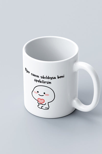 "Eğer Canın Sıkıldıysa Beni Öpebilirsin" Çizgi Karakter Baskılı Kupa Bardak
