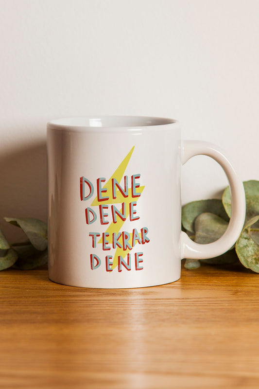 "dene Dene Tekrar Dene" Baskılı Kupa Bardak - Sevgililer Günü Hediye