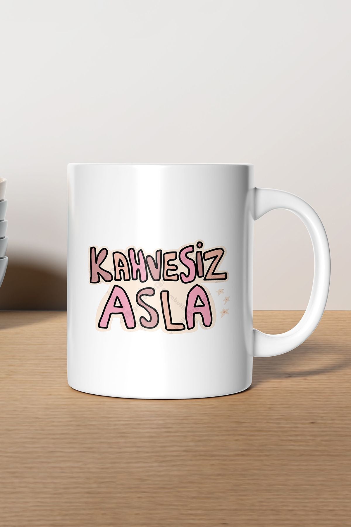 "kahvesiz Asla" Baskılı Kupa Bardak - Sevgililer Günü Hediye