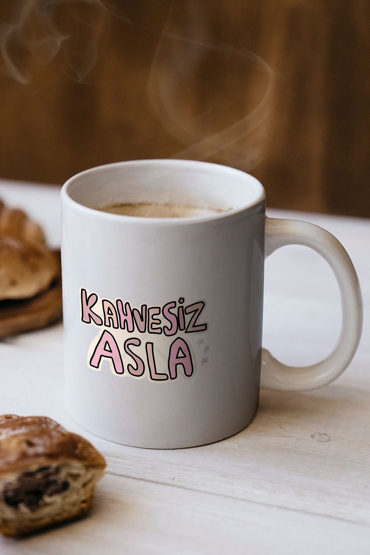 "kahvesiz Asla" Baskılı Kupa Bardak - Sevgililer Günü Hediye