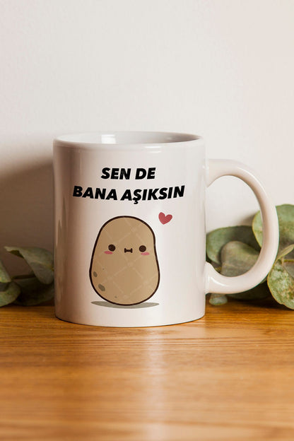 "Sende Bana Aşıksın" Çizgi Karakter Baskılı Hediyelik Kupa Bardak
