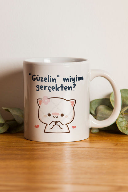 "güzelin Miyim Gerçekten" Baskılı Kupa Bardak - Sevgililer Günü Hediye