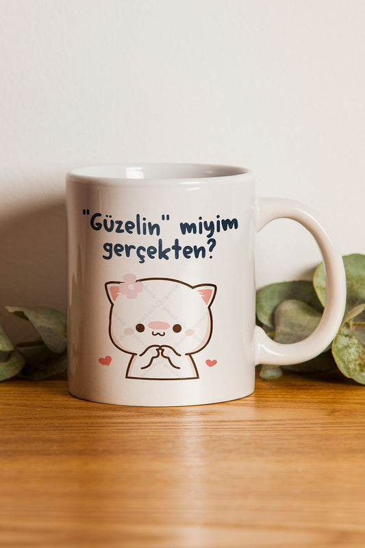 "güzelin Miyim Gerçekten" Baskılı Kupa Bardak - Sevgililer Günü Hediye